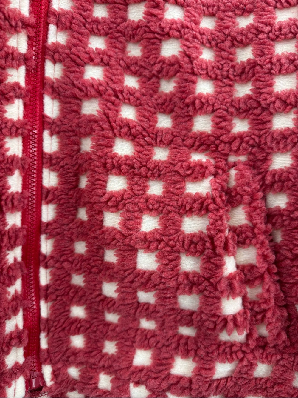 Textured Grid Checkered Sherpa Zip Jacket Pink Cream Oversized Cozy Cropped, L - Picture 15 of 15